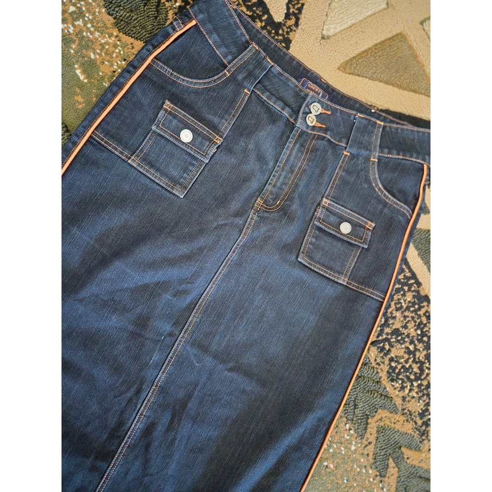 Crest Jeans Dark Wash Denim Maxi Skirt Orange Side Stripe Contrast Stitch 9/10
